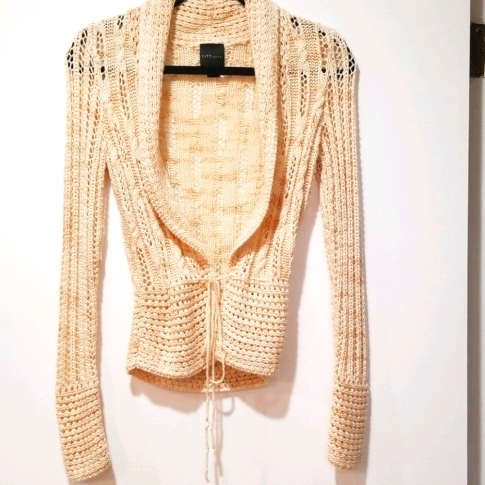 Boho cottagecore cozy open crochet knit cardigan sweater size S